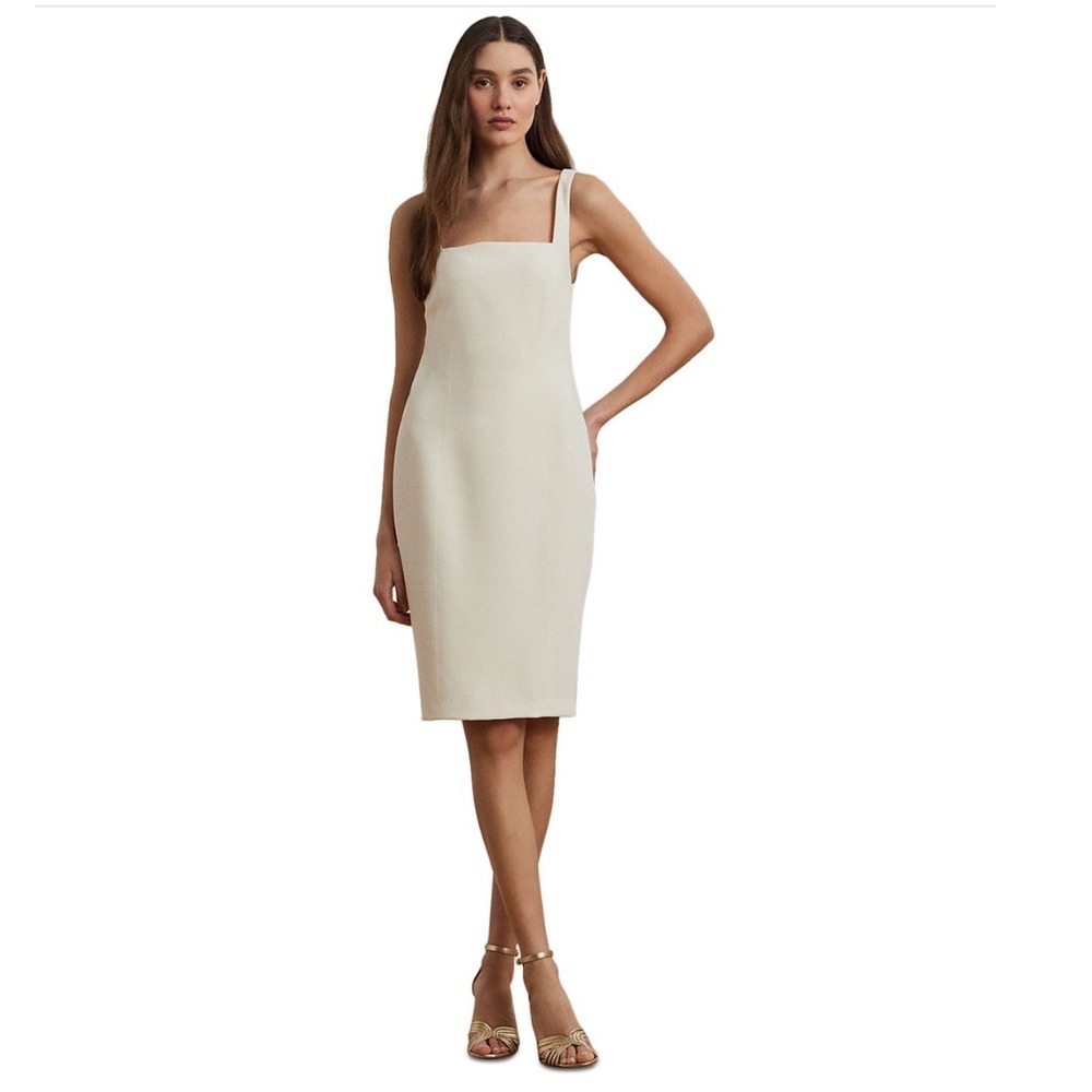 Lauren Ralph Lauren Stretch Crepe Sleeveless Cocktail Dress Mascarpone Cream 2